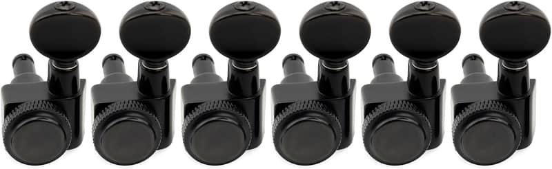 Left-Handed 6-in-line 18:1 Ratio 2-Pin Full Sealed Locking Machine Heads Tuners Tuning Pegs Keys with Button for Electric Guitar, Black image 1