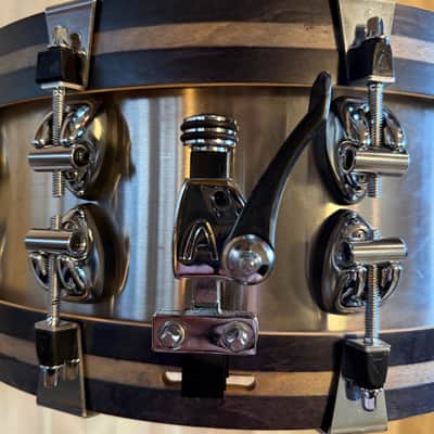 Ayotte-Keplinger 5.5x14 Stainless Steel Snare Drum with Wood Hoops image 4