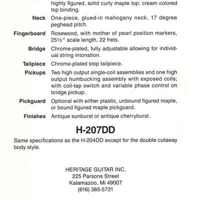 Heritage Guitars-H-204DD & H-207DD, promotional print/cut sheet, 1988 image 2