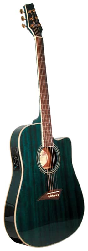 Kona K2TBL Acoustic Electric Dreadnought Cutaway Guitar in Transparent Blue Fini image 1