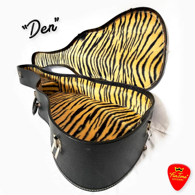 Vintage Tiger Print Plush Hardshell Case for Acoustic ¾-sized Parlor Guitar image 1