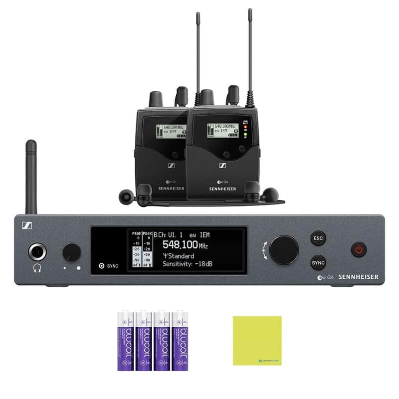 Liquid Audio Sennheiser EW IEM G4-Twin-G Wireless in-Ear Monitoring System Bundle w/ 4-Pack Blucoil AA Batteries Polishing Cloth image 1