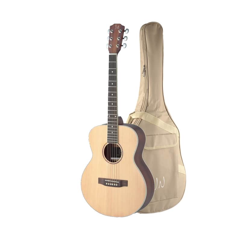 JN Guitars Left-Handed Mini Auditorium Acoustic Guitar w/ Gig Bag - Natural image 1