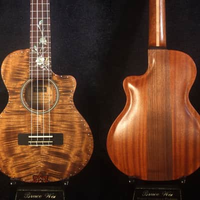 Handcrafted Tenor Ukulele, Carved ARCHBACK Solid Curly Acacia, Mahogany, Floral Inlay, Soft-bag, Bruce Wei UAC17-2046 image 1
