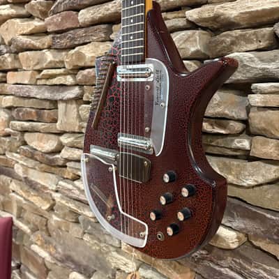 Coral Vincent Bell Electric Sitar 1967 - Red Crackle w/ Non-Original Gig Bag image 5