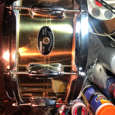 Slingerland Brass 10 lug 5"x14" lacquered Brass snare drum w/ DW MAG Throw off/3 position but plate image 10