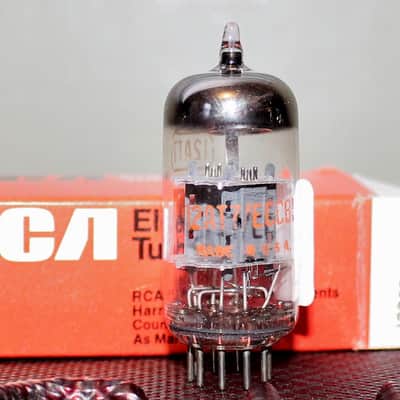 RCA 12AT7 ECC81 TIGHT BALANCE WIDE GRAY PLATE COPR GRID POST HALO GETTER IN BOX VINTAGE 1973 image 2