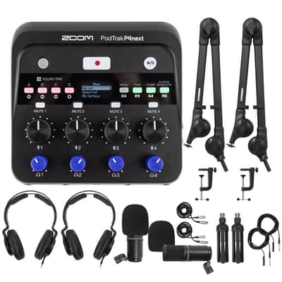 Zoom PodTrak P4next Podcast Recorder Bundle with 2 Mic Packs & Boom Arms image 14