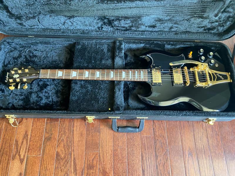 Epiphone SG Gold Hardware Bigsby Ebony | Reverb