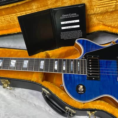 NEW! Gibson Dealer Select Custom Shop Les Paul Custom AAA Figured Flame Top - Transparent Blue / Natural Back - Authorized Dealer - WOW! 8.8 lbs - G06807 image 13