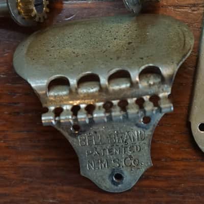 Vintage Mandolin Parts Bridge, Tuners & Headstock Plate “Bell Brand” image 2