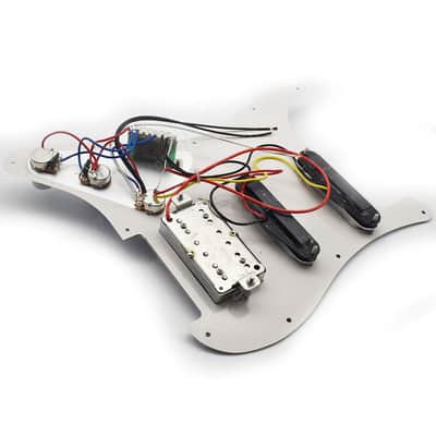 White HSS Strat Style Guitar Loaded Prewired Pickguard with Chrome Hardware image 2
