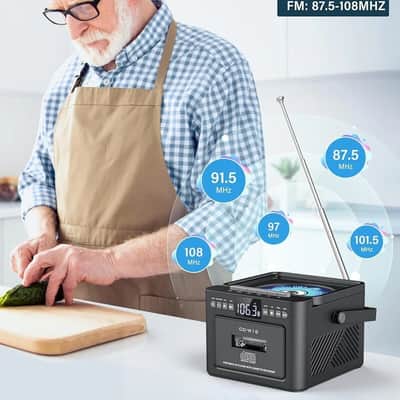 Bluetooth 5.1 CD & Cassette Boombox – Rechargeable 5000mAh Portable Stereo with FM, USB, TF & Remote image 6