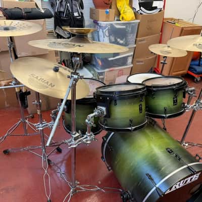 Truth Custom Drums Truth Custom Drum Kit, Sabian Vault and AA/AAX Cymbals, Tama Speed Cobra Pedals Unknown - Dark Green Burst image 4