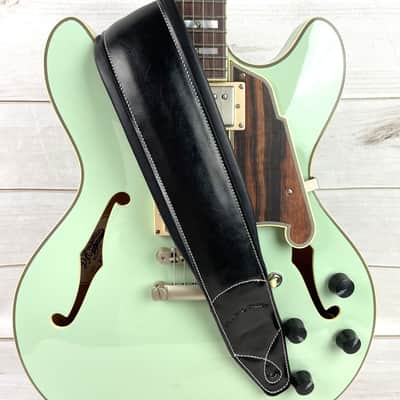 Walker and Williams C-22 Premium Black Signature Grain Leather 3" Wide Double Padded Guitar Strap For Acoustic, Electric, And Bass Guitars image 2