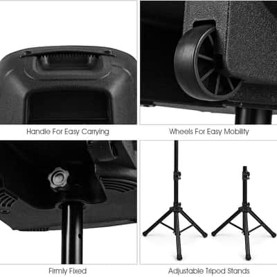 15" 1500W Powered Speakers, 2-Way Full Range Portable PA Speaker System Combo Set With Stands/Illuminating Light/Microphone/EQ/USB/Bluetooth image 3