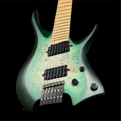 Headless Multiscale 7 String Electric Guitar in Trans Green Burst w/Deluxe GigBag image 3