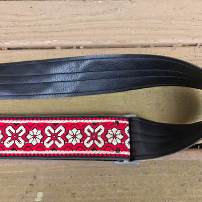 Vintage 1960's Ace Guitar Strap! Red, White Flower Pattern, Metal Buckle! Original Case Candy! image 5
