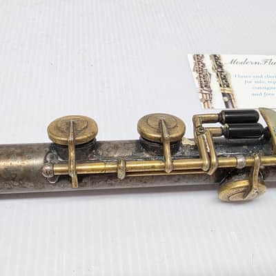 Rare Antique C.G. Conn C Flute Ebonite Headjoint Satin Silver Unibody w/ Gold Plating 440hz image 17