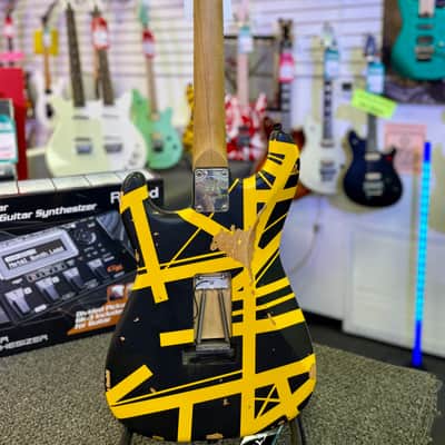 EVH Limited Edition Striped Series Frankenstein Frankie, Maple Fingerboard, Black with Yellow Stripes, Aged image 10