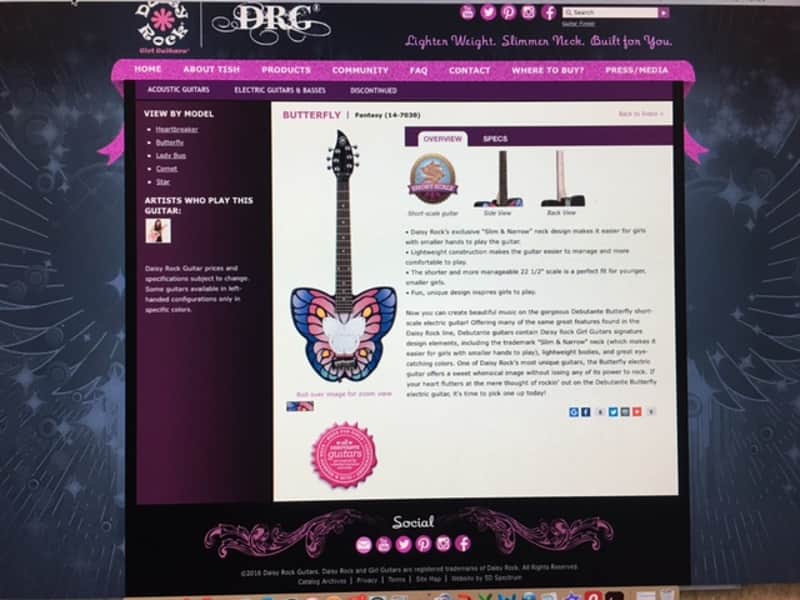 Daisy Rock Butterfly Electric Guitar - Short Scale Girl Guitar