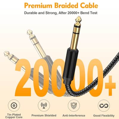1/4 Inch Trs Stereo To Dual 1/4 Inch Ts Mono Y-Splitter Insert Cable, Nylon Braided Jacket Gold-Plated Plug Double Shielding Cable, 3.3 Feet image 5