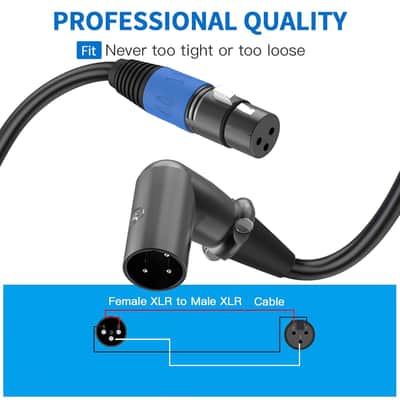 Right Angle XLR to Straight XLR Plug Cable, 90-Degree Male to Straight Male Balanced Cord 3-Pin to 3-Pin, (Right Angle -Male-0.5FT, 2Pack) image 3