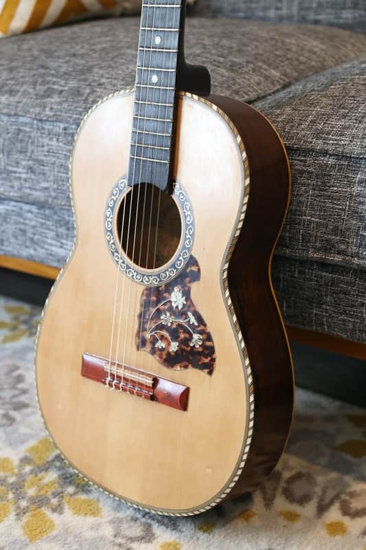 Early 1900's French Parlor Guitar - Mirecourt René Gérome Salon, Gypsy Parlor - Romantic Nylon String image 1