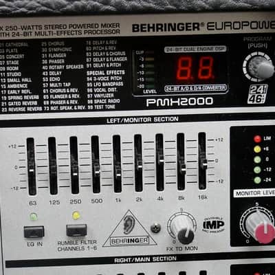 Behringer PMH2000 Europower 2 x 250W Stereo Powered 10 Ch Mixer w/Manual image 5