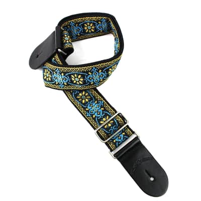 Walker And Williams H-01-MET Vintage Series Blue And Gold Mandala Woven Guitar Strap image 4