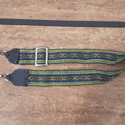Vintage 1960's Ace-Style Banjo Strap! Metal Buckle, Green/Blue Pattern! Original Case Candy! image 2