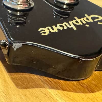 1997 Epiphone Rivoli Bass – Ebony Black Semi-Hollow, Cream Binding, Excellent Condition + Custom Strap & New Case image 8