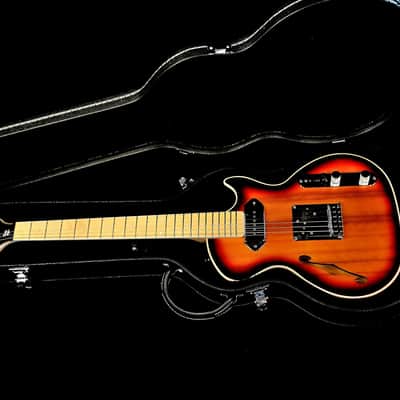 BootLegger Guitar Single Barrel Brown Red Black Burst Custom Case & Flask P90 & Single Coil image 3