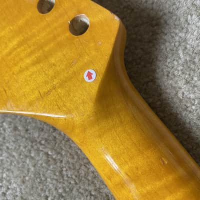 Yellow Tiger Maple Wood Guitar Strat Style Neck, 22 Frets image 8