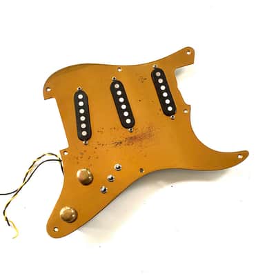 Schecter complete F500t Stratocaster monstertone single coil pickup assembly with brass pickguard image 3