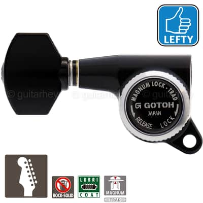 NEW Gotoh SG381-07 MGT 6 In-Line Set Locking Tuning Keys LEFT-HANDED - BLACK