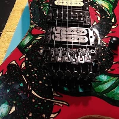 Kramer Voyager 80's Custom Painted Candy Red/Gold With A Dragon image 4
