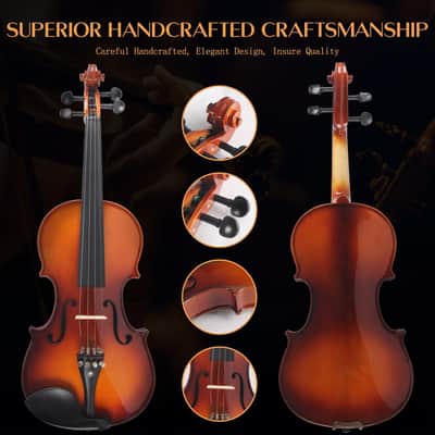 Ceciliec Acoustic Violin, 4/4 Full Size Solidwood Starter Violin Fiddle Kit for Beginners Students Adults, Violin Case, 2 Bows, Bridge- Stringed Musical Instruments image 4