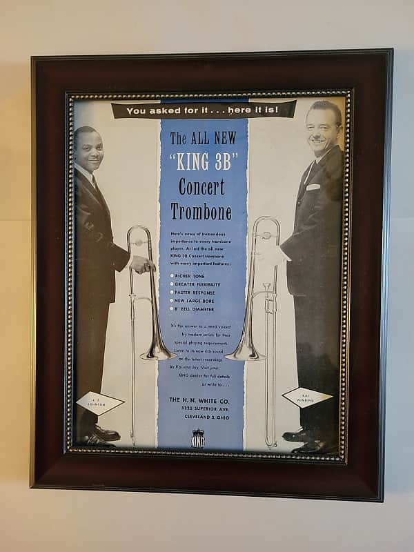 1956 King Horns Color Promotional Ad Framed J. J. Johnson, Kai Winding King 3B Trombone Original image 1