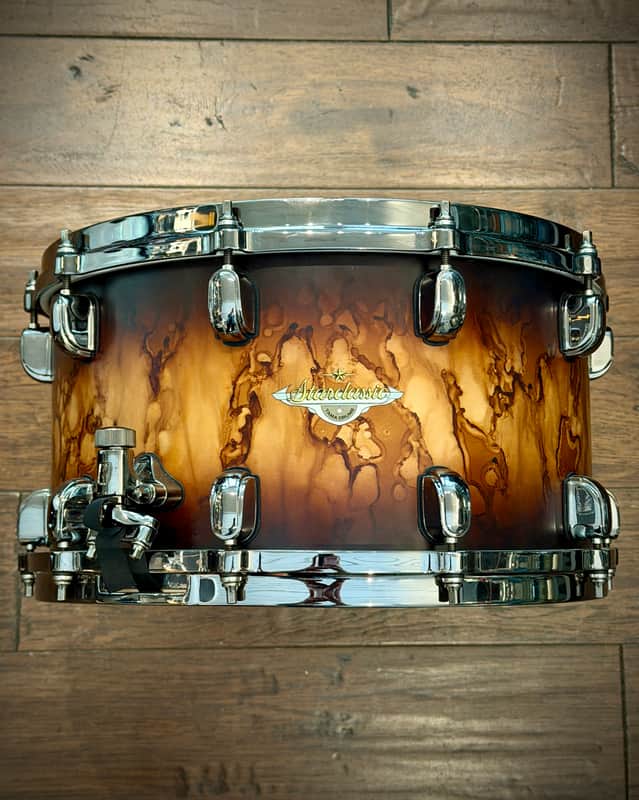 Tama MAS148U-MBB Starclassic Maple 8x14" Snare Drum - Molten Satin Brown Burst with Smoked Black Nickel Hardware image 1