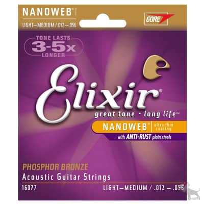 Elixir 16077 Phosphor Bronze Nanoweb Light-Medium Acoustic Guitar Strings (12-56) image 2