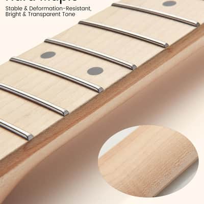 Electric Guitar Neck, 12"-16" Compound Radius, Canadian Hard Maple Neck & Fretboard, 22 Stainless Steel Frets (2.4x1.4mm), Oiled Bone Nut 42mm, Matte Finish image 6