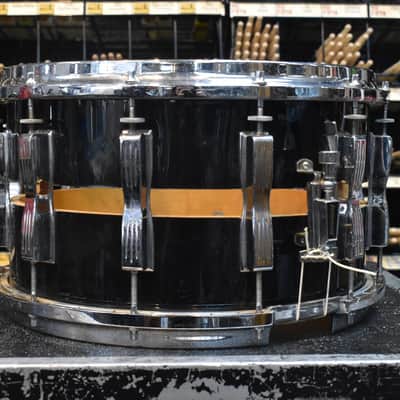 Vintage 80's Ludwig Slotted Coliseum 8" x 14" 12 Lug Snare Drum in Black Cortex image 5