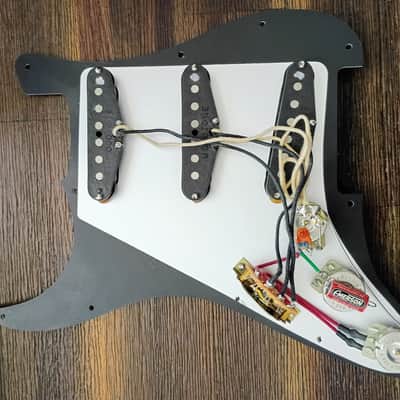 Loaded Strat Pickguard - Mojotone/Emerson 59 Clone Pickup Set & Blender Harness 2020s - Black image 2
