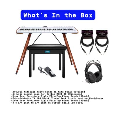 Arturia Astrolab Avant-Garde 61-Note Semi-Weighted Stage Keyboard (White) Bundle with Arturia Wooden Legs for Keylab MKII 88 and Polybrute (Cinnamon), and Knox Gear Piano Bench (7 Items) image 6