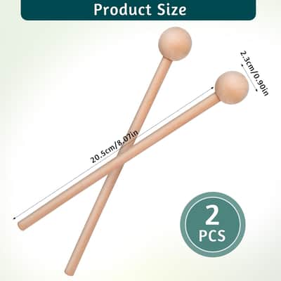 2 Pcs Wood Percussion Sticks 8'' Wood Rhythm Sticks for Kids Mallets Percussion Sticks Xylophone Mallets Glockenspiel Mallets with Wood Handle Rhythm Sticks Drum Sticks for Chime Glockenspiel Bells image 2