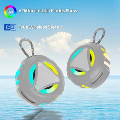 Portable Waterproof Bluetooth Speaker with RGB Lights, Floating Design, Built-In Microphone, 24-Hour Playtime & TWS Stereo for Shower, Pool, Beach and Outdoor Use image 6