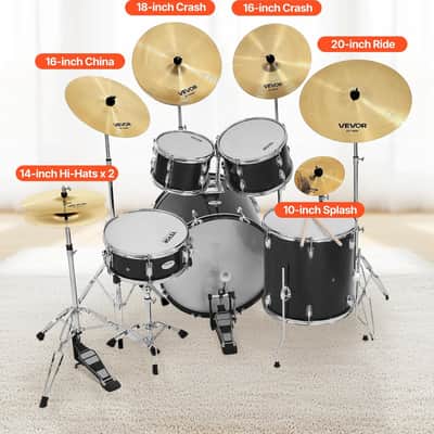 Cymbal Pack, 7 Pieces Cymbals for Drum Set, Alloy Cymbals Drum Set Includes 14" Hi-Hats, 16" Crash, 18" Crash, 20" Ride, 10" Splash, 16" China, Drumsticks & Cymbal Bag image 2