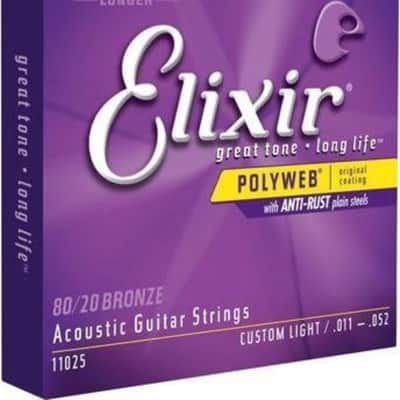 Elixir 11025 Polyweb Custom Light Coated 80/20 Bronze Acoustic Guitar Strings, 11-52 image 4