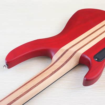 Red Custom 4 String Electric Bass, Ash Wood Body, Maple Neck, 24 Frets Fingerboard image 8